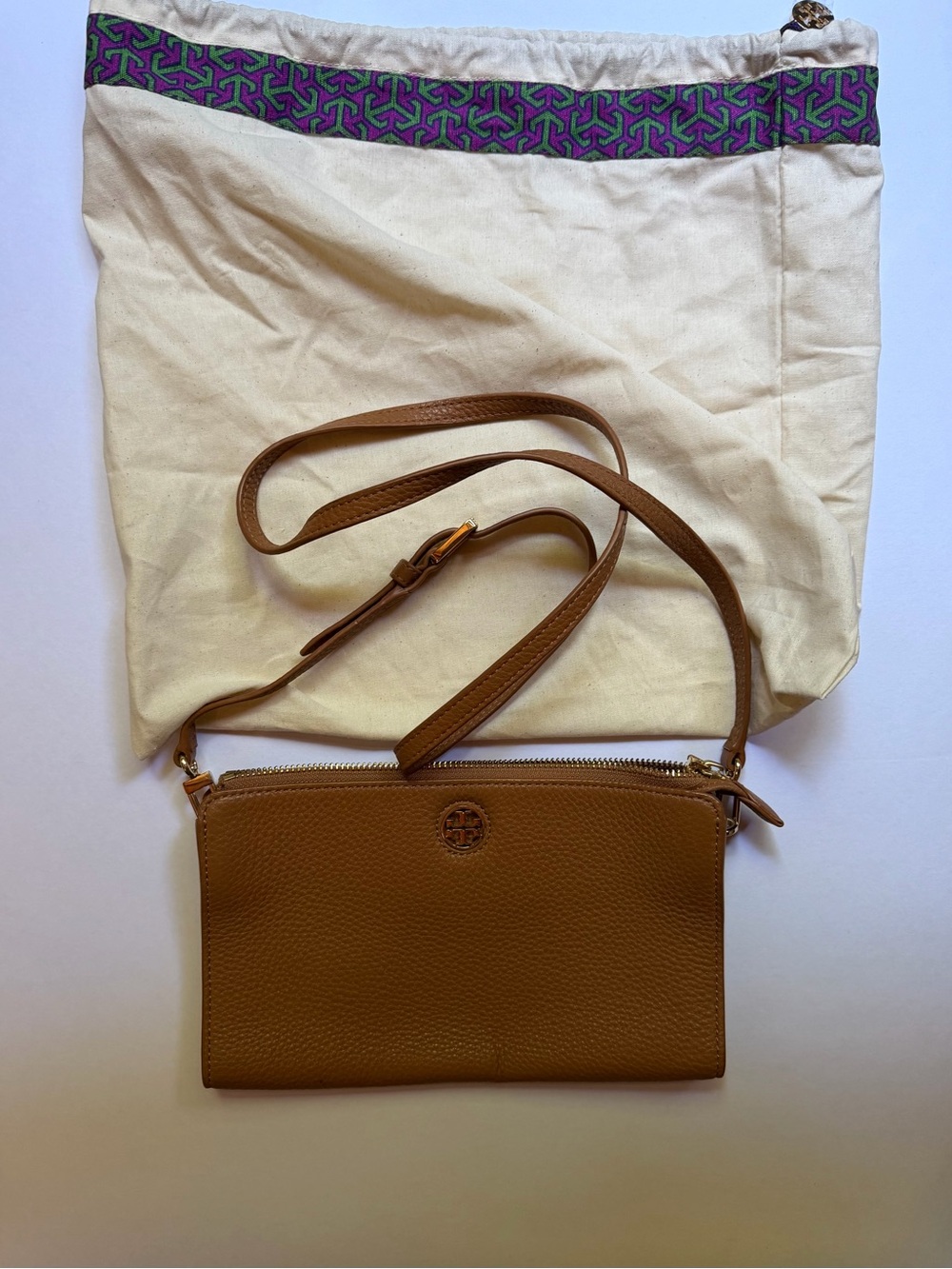 Tory Burch Brown Pebble Leather Crossbody Bag